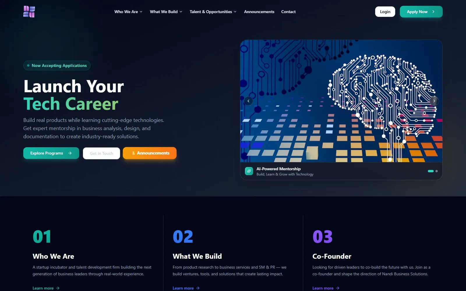 Nandi Business Solutions homepage: Launch Your Tech Career