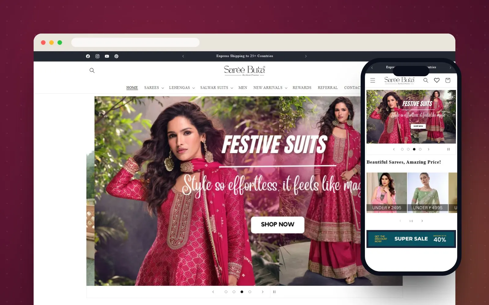 Saree Buta Shopify store on desktop and mobile