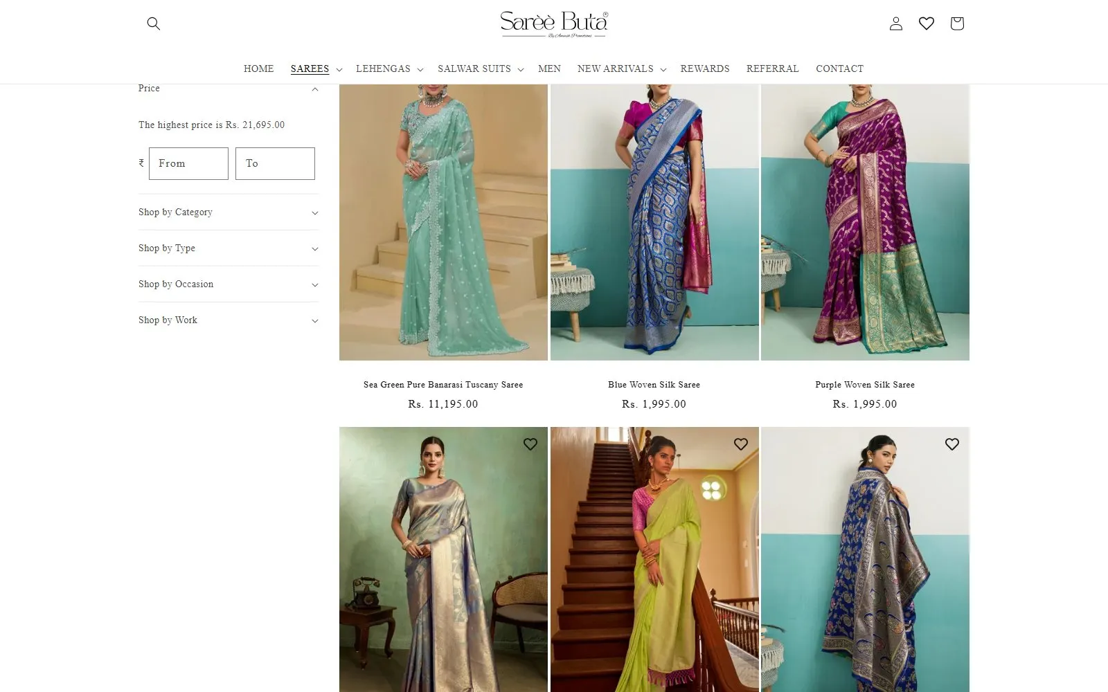 Saree Buta Banarasi sarees collection with filters