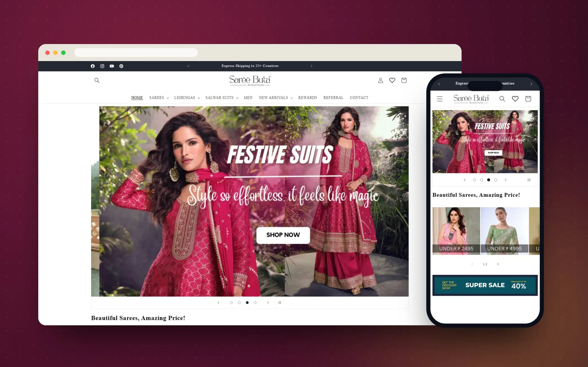Saree Buta Shopify store on desktop and mobile