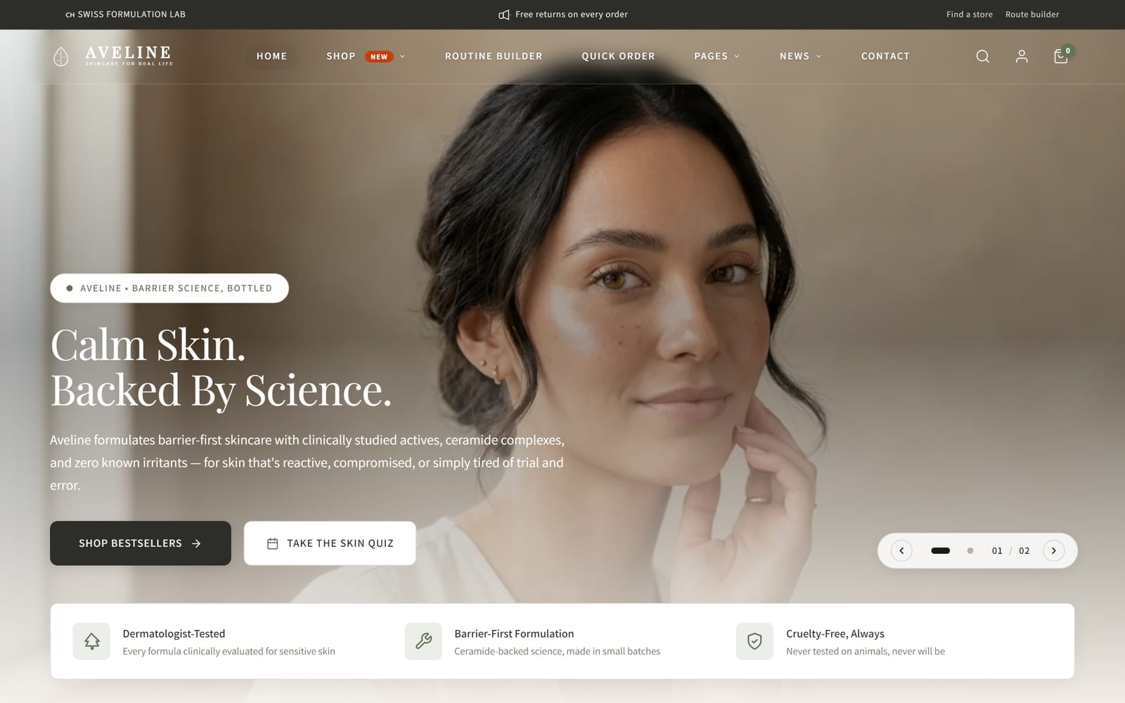 Aveline Shopify theme homepage