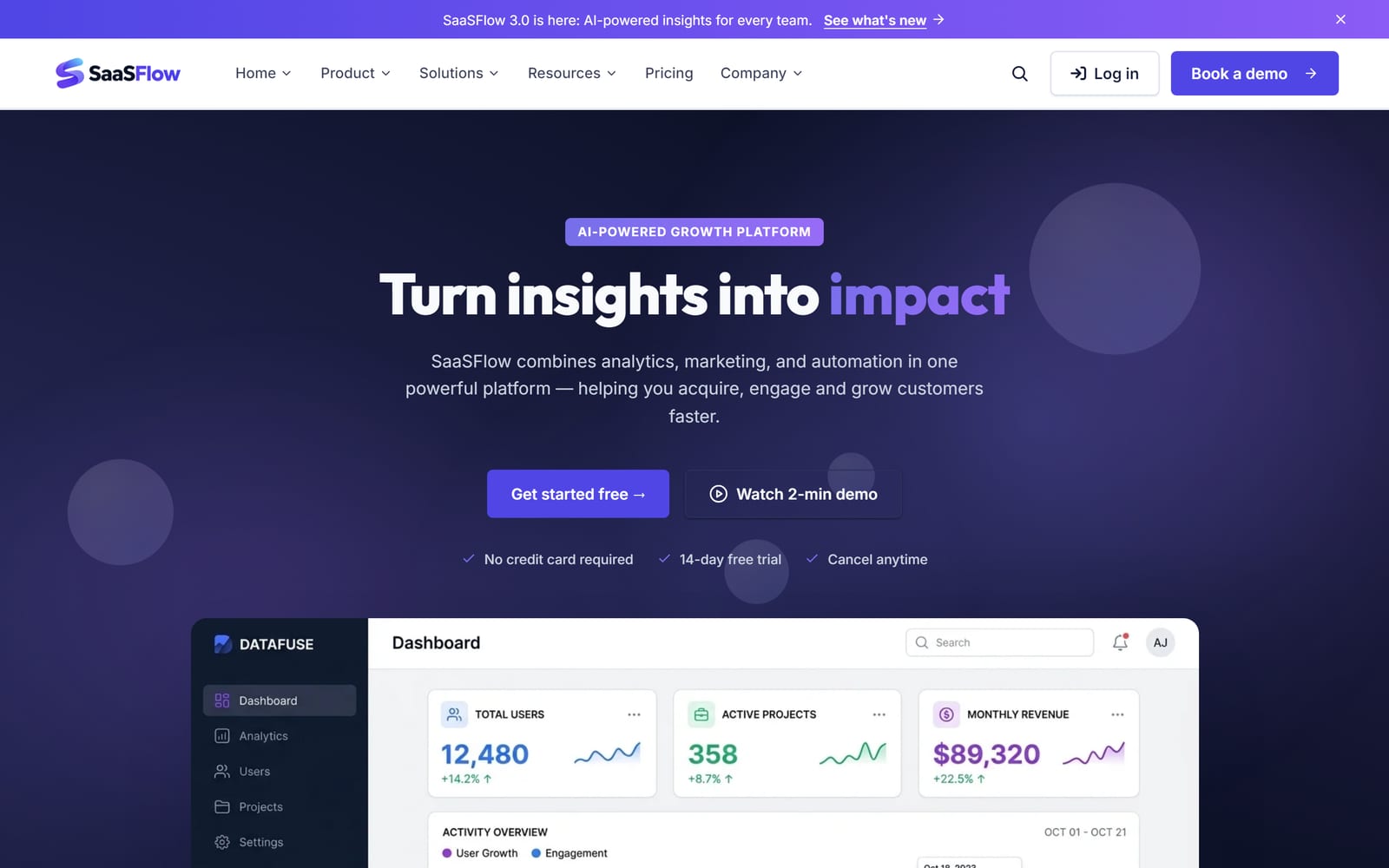 SaaSFlow dark homepage variation
