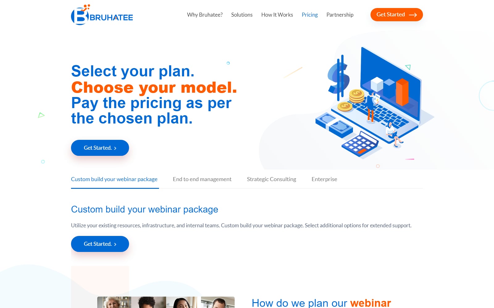 Bruhatee Pricing page with engagement models in tabs