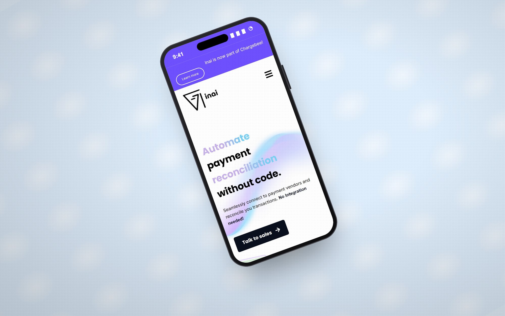 Inai website hero section